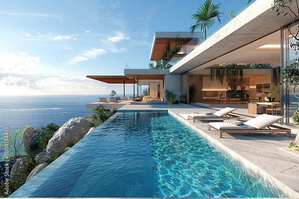 Aufkleber a large pool with a view of the ocean