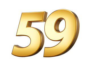 3d Shiny Gold Number 59, Fifty Nine 3d Gold Number Isolated On White Background, 3d illustration
