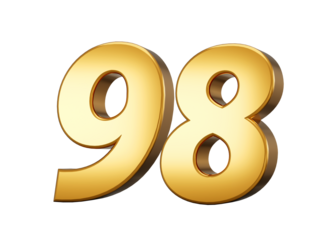 3d Shiny Gold Number 98, Ninety Eight 3d Gold Number Isolated On White Background, 3d illustration
