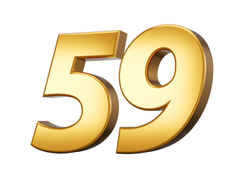 3d Shiny Gold Number 59, Fifty Nine 3d Gold Number Isolated On White Background, 3d illustration
