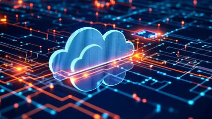 A digital cloud icon sits on a circuit board, representing the increasing reliance on cloud computing