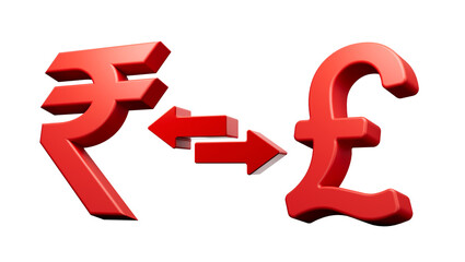 3d Red Rupee And Pound Symbol Icons With Money Exchange Arrows On White Background 3d illustration
