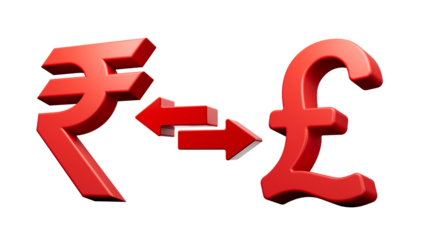 3d Red Rupee And Pound Symbol Icons With Money Exchange Arrows On White Background 3d illustration
