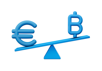 3d Blue Euro And Baht Symbol Icons With 3d Blue Balance Weight Seesaw, 3d illustration
