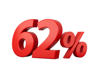 3d Red 62% Sixty two Percent Sign on White Background 3d illustration
