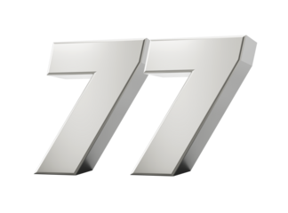 Silver 3d numbers 77 Seventy Seven. Isolated white background 3d illustration
