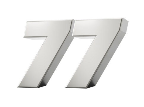Silver 3d numbers 77 Seventy Seven. Isolated white background 3d illustration
