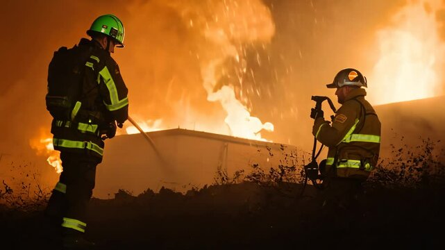 Firefighters putting out a fire house burns flame professional teamwork firefighter saving lives rescuing people pets fireman extinguishing flames hero adult extreme heat security risk courage water