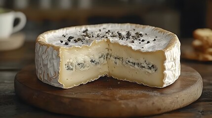 Creamy camembert cheese texture shown in close-up with the cheese breaking open