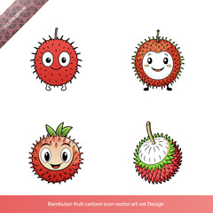 Rambutan Fruit  Cartoon Illustration Vector Art Set Design