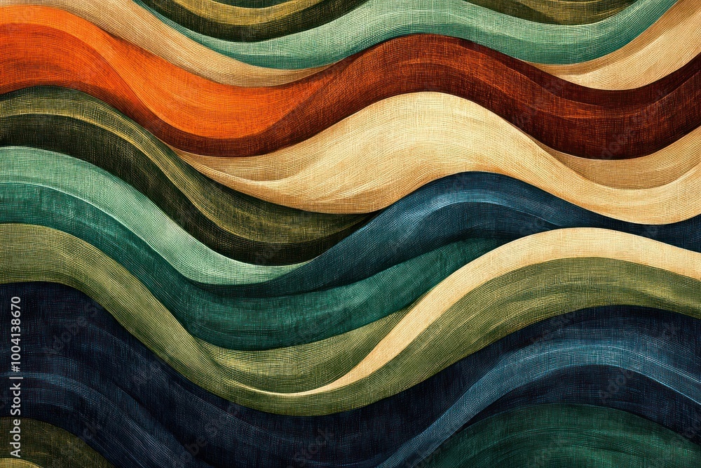 Poster multicolored linen fabric in the shape of dynamic waves painting pattern art.