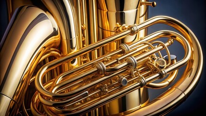 Beautiful close-up photo of a shiny tuba brass instrument with intricate details