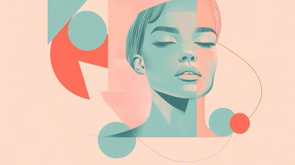 Abstract Portrait of Woman with Geometric Shapes