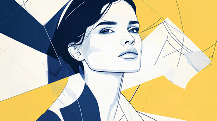 Modern Fashion Portrait in Blue and Yellow