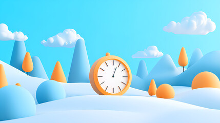 Surreal Landscape with Clock in Pastel Colors