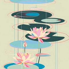 Minimalistic Lotus Flowers on Water Surface