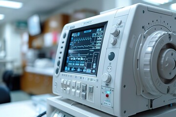 A medical device with a screen that is displaying a heart rate