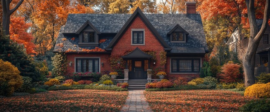 Charming Brick House in Autumn Foliage