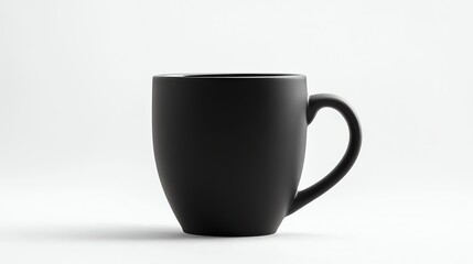A black coffee mug on a white background.