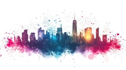 Fototapeta premium Majestic fireworks bursting in various colors above a silhouetted skyline, celebrating the arrival of 2025, with glowing particles and trails of shimmering light isolated on a white backdrop
