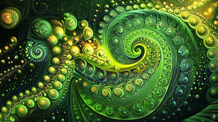  A vibrant design of green fractal patterns with intricate geometry. 