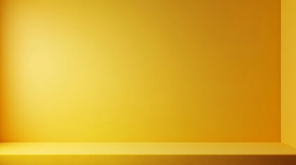  3D background studio room for product presentation. Yellow wall and floor with a podium. Tabletop with sunlight from the window. Illustration template with countertop in the kitchen. 
