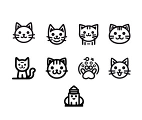 set of cats. Sweet little cat icon set with six facial expressions in color pastel tones