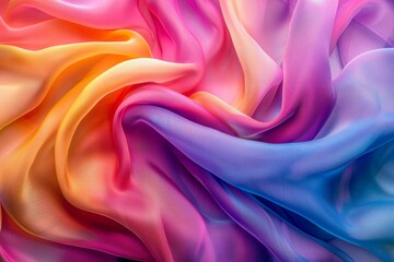 Obraz premium A luxurious silk fabric in vibrant colors, draped in folds with light hitting it at different angles, capturing the softness and sheen of the material. 