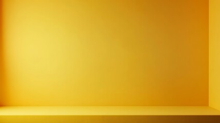 3D background studio room for product presentation. Yellow wall and floor with a podium. Tabletop with sunlight from the window. Illustration template with countertop in the kitchen. 