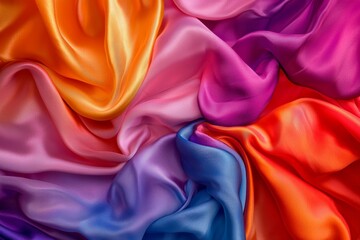 Obraz premium A luxurious silk fabric in vibrant colors, draped in folds with light hitting it at different angles, capturing the softness and sheen of the material. 