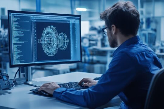 Engineer using CAD software for technical design work.