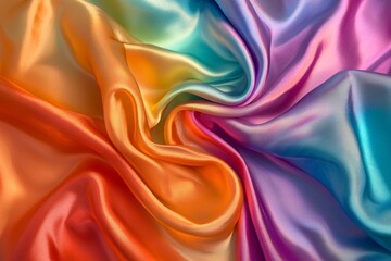Obraz premium A luxurious silk fabric in vibrant colors, draped in folds with light hitting it at different angles, capturing the softness and sheen of the material. 