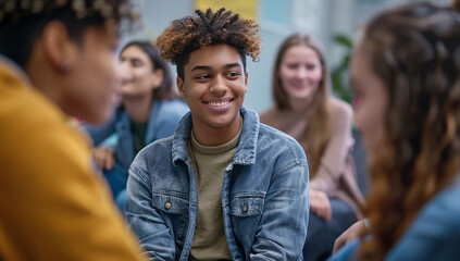 Obraz premium A support meeting for mental health care in schools