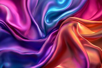 Obraz premium A luxurious silk fabric in vibrant colors, draped in folds with light hitting it at different angles, capturing the softness and sheen of the material. 
