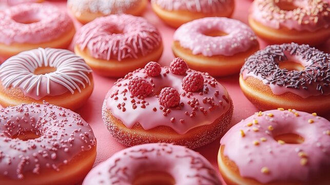 cute donuts depicted in a 3d rendered artwork showcasing various flavors and toppings arranged playfully on a vibrant background enticing sweetness and creativity