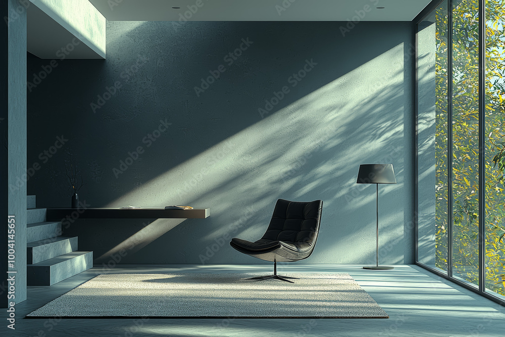Poster an office space with a single, elegant lamp and a neatly organized desk, capturing the essence of mi