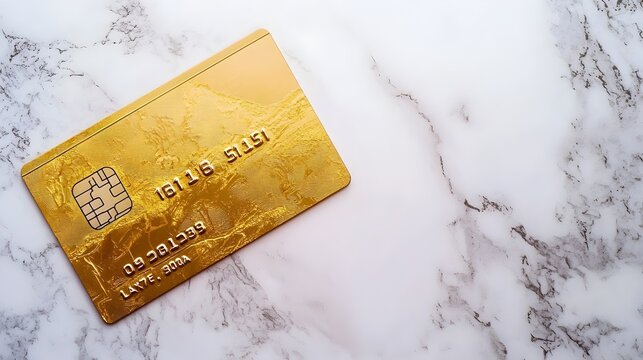 Gleaming Gold Credit Card on Elegant Marble Surface Symbolizing Wealth and Sophistication