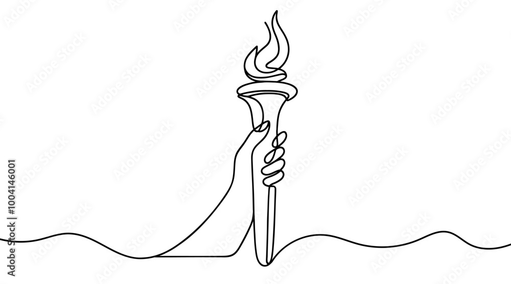 Poster continuous line drawing of the olympic torch. single line drawing of the olympic torch. line art of 