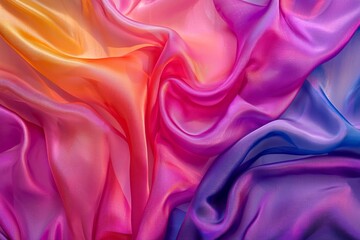 Fototapeta premium A luxurious silk fabric in vibrant colors, draped in folds with light hitting it at different angles, capturing the softness and sheen of the material. 