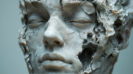 Close-up of a Stone Sculpture of a Human Face