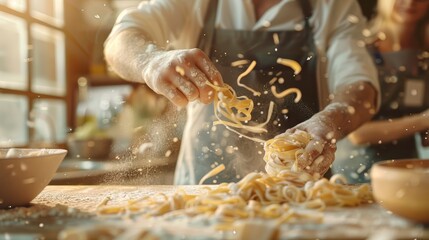 Obraz premium A person making homemade pasta in the kitchen