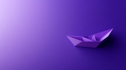 A purple paper boat on a purple background.