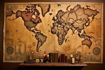 Naklejka premium Vintage map table art architecture.