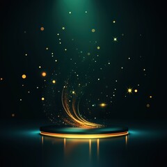 Abstract Green and Gold Podium with Glittering Lights