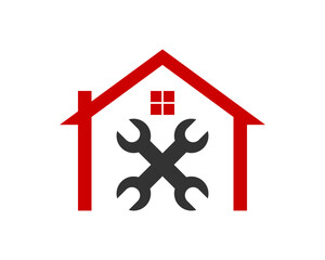House with wrench in the middle logo