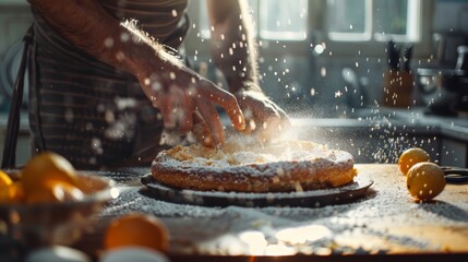 A person making homemade cake in the kitchen