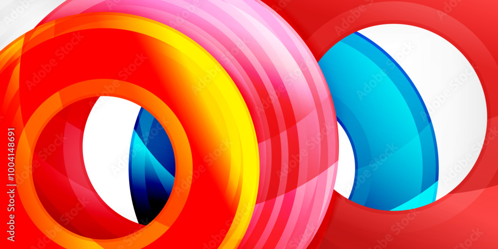 Poster bright colorful circles with light effects. abstract background