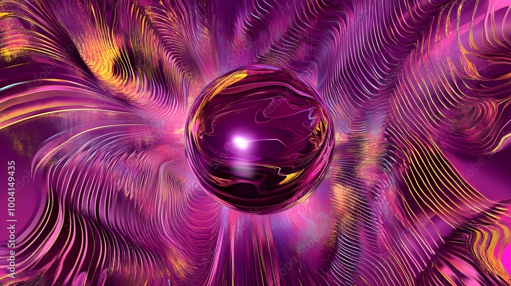 Poster vibrant and dynamic cosmic sphere with swirling fractal patterns in vibrant hues