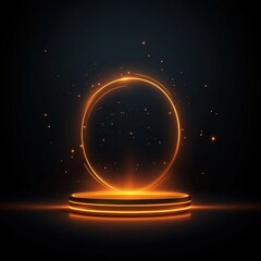 Glowing Neon Circle with Platform on Dark Background.