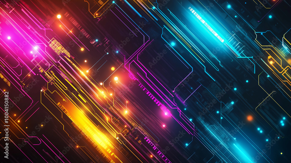 Poster a beauty futuristic abstract background in a high-tech style. shining lines and patterns resembling 
